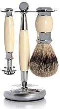 Парфумерія, косметика Набір для гоління - Golddachs Pure Bristle, Safety Razor Polymer Ivory Chrom (sh/brush + razor + stand)