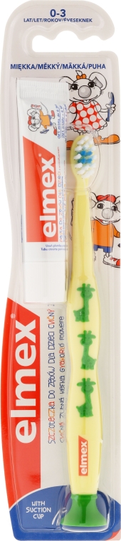 Детская зубная щетка (0-3 лет), желтая с жирафом - Elmex Learn Toothbrush Soft + Toothpaste — фото N1