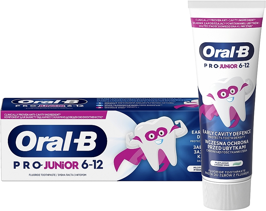 Зубная паста для детей, 6-12 лет - Oral-B Pro Junior 6-12 Early Cavity Defence Fluoride Toothpaste — фото N1