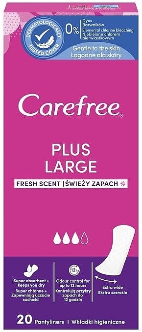Гігієнічні щоденні прокладки з ароматом свіжості, великий розмір, 20шт. - Carefree Plus Large Fresh
