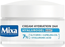 Нічний крем-маска для відновлення чутливої шкіри обличчя з гліцерином і гіалуроновою кислотою - Mixa Hyalurogel Hyalurogel Night Hydrating Cream-Mask — фото N2