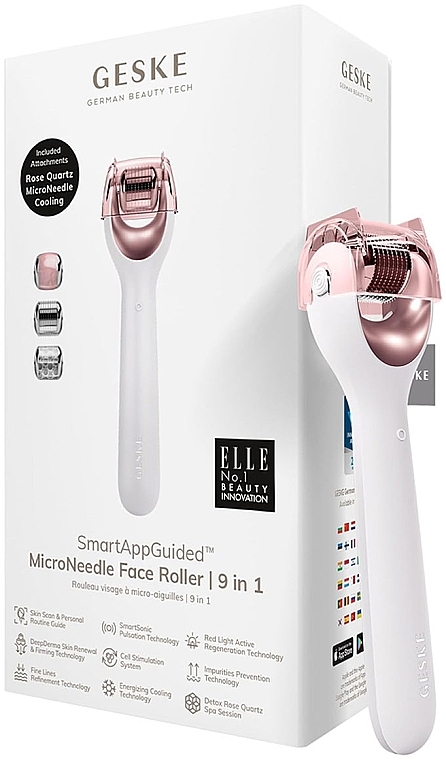 Роллер для лица с микроиглами - Geske Microneedle Facial Roller 9 In 1 White Rose Gold — фото N2