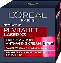 Ночной антивозрастной крем-уход тройного действия для кожи лица - L'Oreal Paris Revitalift Laser Х3  — фото N2