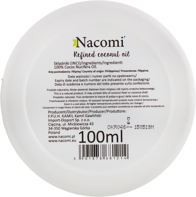Масло "Кокосовое, рафинированное" - Nacomi Coconut Oil 100% Natural Refined — фото N3