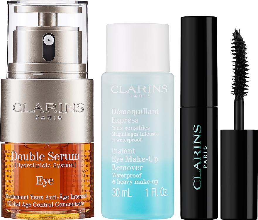 Набор - Clarins Double Serum Eye Set (eye/ser/20ml + mascara/3ml + rem/30ml + bag) — фото N2