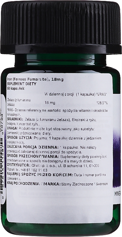 Харчова добавка "Залізо Фумарат", 18 мг - Swanson Iron Ferrous Fumarate 18 mg — фото N2