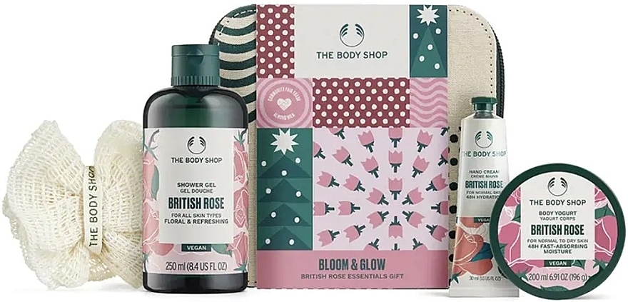 Набор, 5 продуктов - The Body Shop Bloom & Glow British Rose Essentials Gift — фото N1
