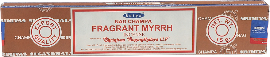 Благовония "Ароматная мирра" - Satya Fragrant Myrrh Incense — фото N1