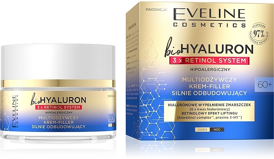 Мультипитательный крем-филлер - Eveline Cosmetics BioHyaluron 3xRetinol System 60+ — фото N1