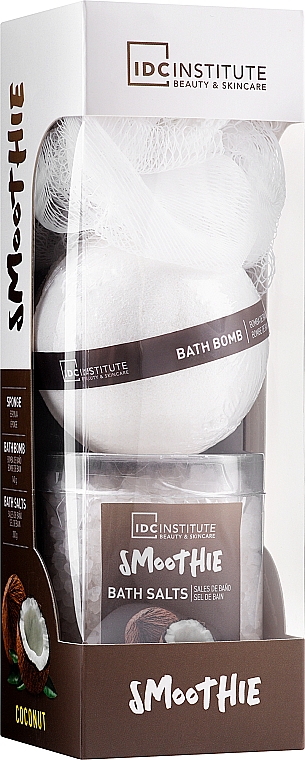 Набір - IDC Institute Smoothie Coconut Set (bath/ball/140g + sponge/1pcs + salt/200g) — фото N1