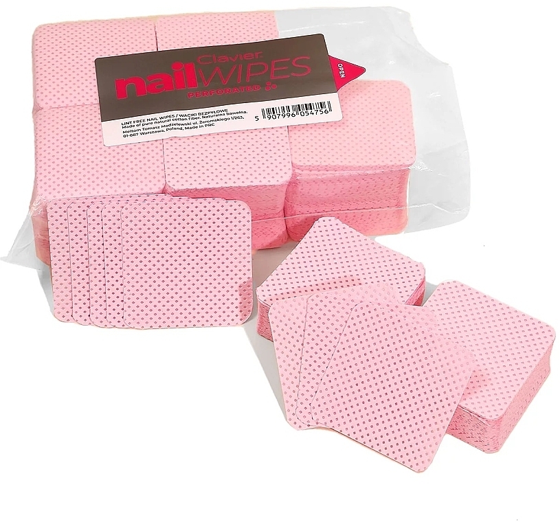 Серветки для нігтів, перфоровані, рожеві, 600 шт. - Clavier Nail Wipes Perforared — фото N1