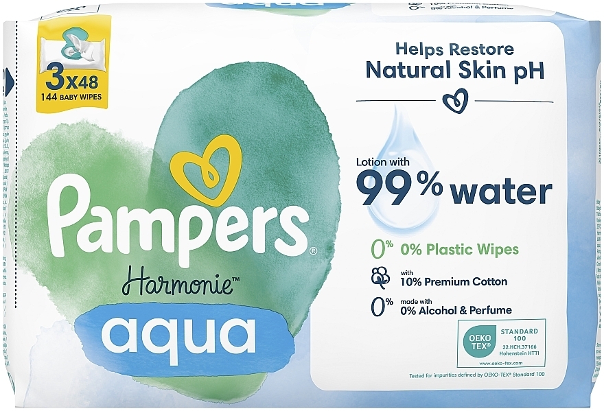 Детские влажные салфетки, 3x48 шт. - Pampers Harmonie Aqua Baby Wipes — фото N2