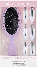 Парфумерія, косметика Набір для волосся - Brushworks Luxury Purple Hair Styling Set (h/clips/6pcs + h/brush)