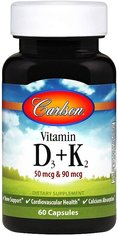 Харчова добавка "Вітамін Д3 і К2" - Carlson Labs Vitamin D3 + K2 — фото N1