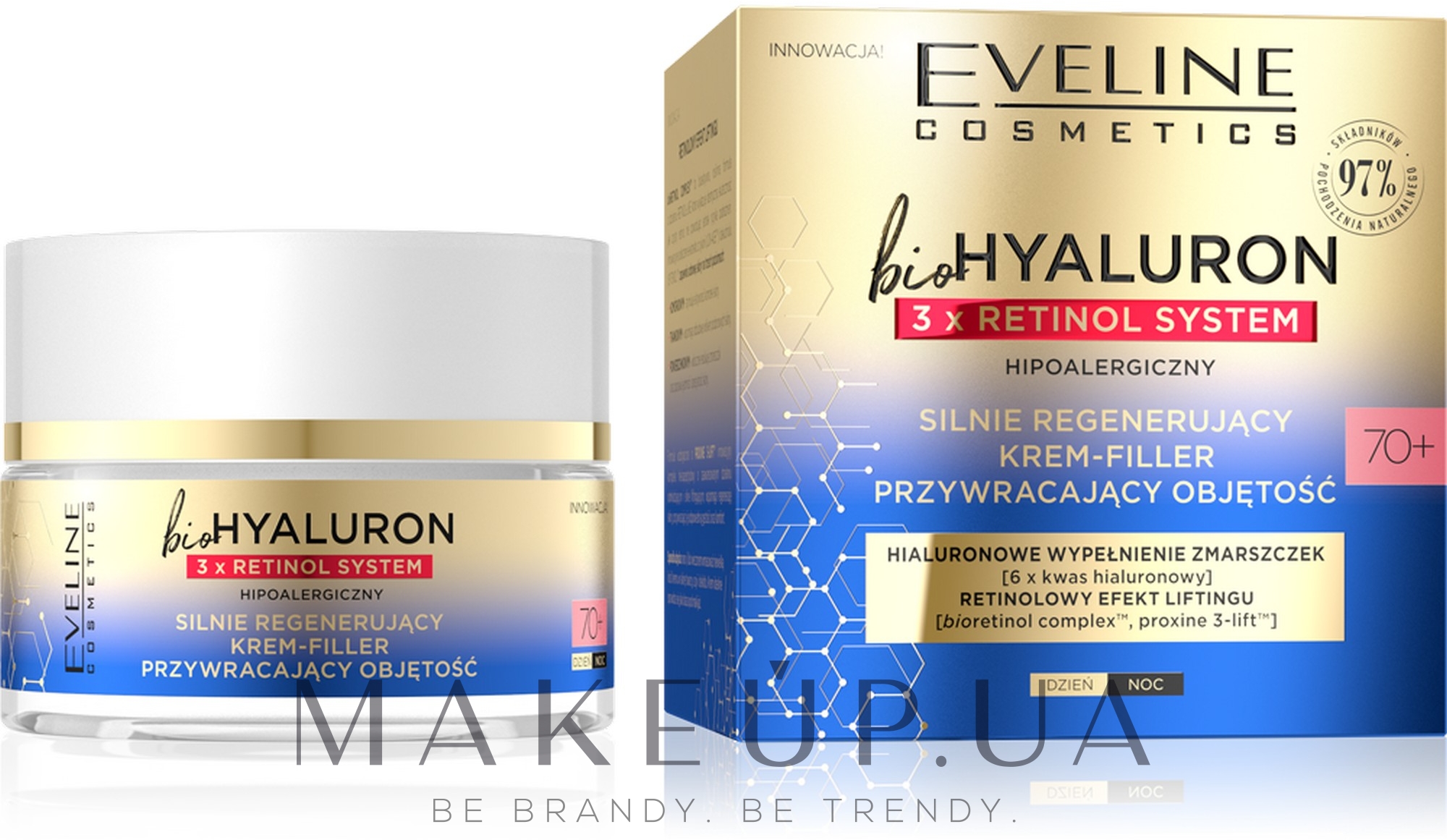 Відновлювальний крем-філер - Eveline Cosmetics BioHyaluron 3xRetinol System 70+ — фото 50ml