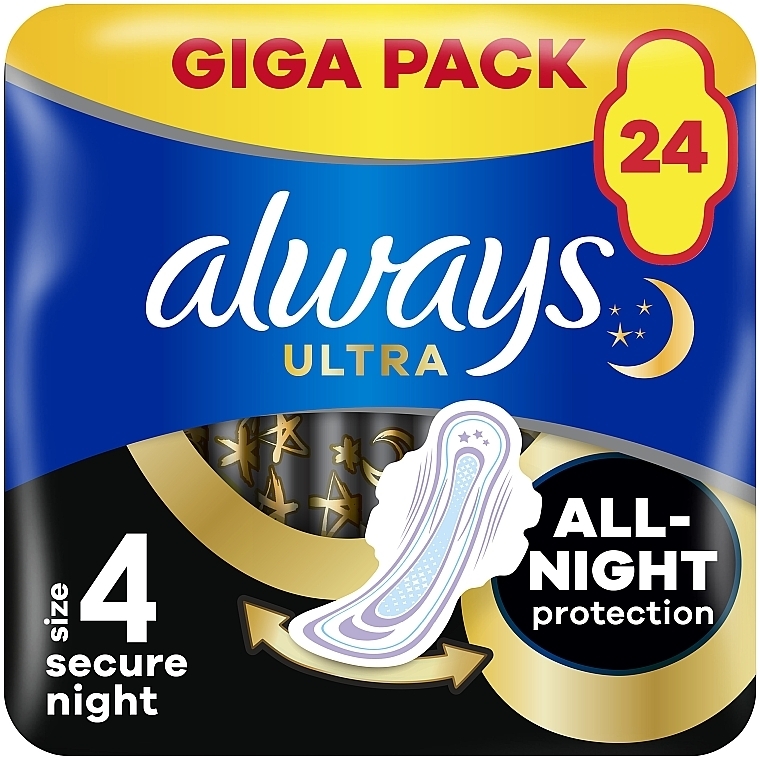 Гігієнічні прокладки, розмір 4, 24 шт. - Always Ultra Secure Night — фото N1