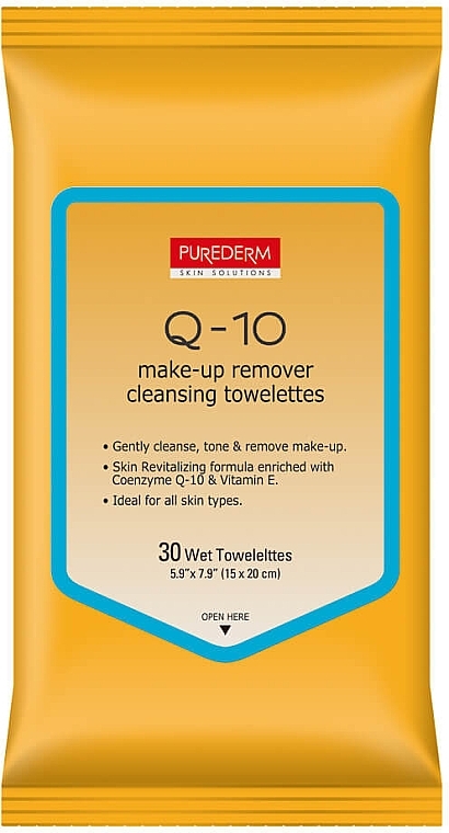 Серветки для зняття макіяжу з Q10 - Purederm Q10 Make-Up Remover Cleansig Towelettes — фото N1