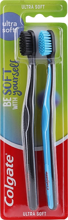 Набор ультрамягких зубных щеток, 2 шт., черная + голубая - Colgate Ultra Soft — фото N3