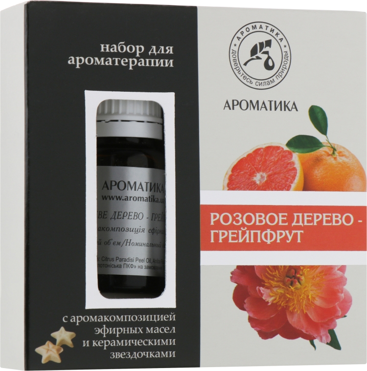 Набор для ароматерапии "Розовое дерево-Грейпфрут" - Ароматика (oil/10ml + accessories/5шт)