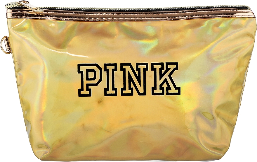 Косметичка водонепроницаемая блестящая "PINK", золотая - Cosmo Shop — фото N1