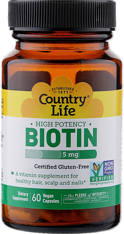 Биотин, 5000 мкг - Country Life Biotin — фото N1