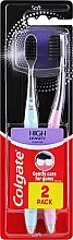 Зубная щетка Высокая плотность щетинок, черный уголь, 1+1, мягкая, бирюзова+розовая - Colgate High Density — фото N1