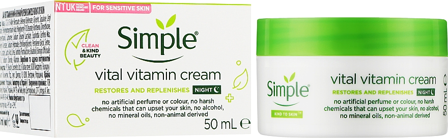 Витаминный ночной крем - Simple Kind To Skin Vital Vitamin Cream — фото N2