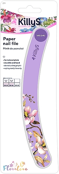 Пилочка для нігтів вигнута, 180/240, фіолетова - KillyS Flora Love Pink — фото N1