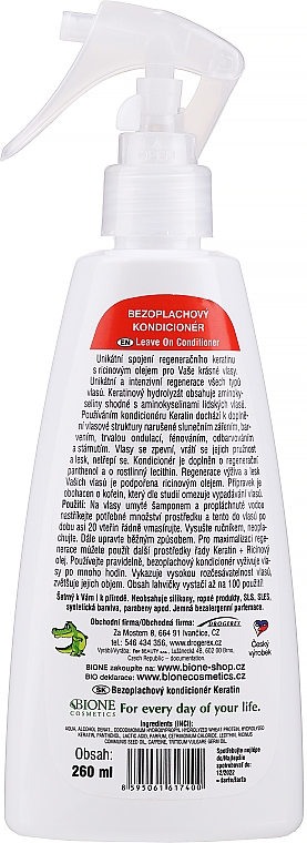 Несмываемый восстанавливающий кондиционер для волос - Bione Cosmetics Keratin + Ricinovy Oil — фото N2