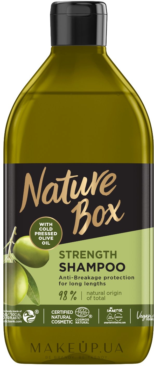 Шампунь для зміцнення довгого волосся та протидії ламкості з оливковою олією холодного віджиму - Nature Box Strength Vegan Shampoo With Cold Pressed Olive Oil — фото 385ml