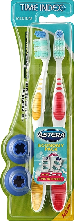 Зубна щітка з індикатором часу, червона + блакитна - Astera Time Index Toothbrush 1+1 — фото N1