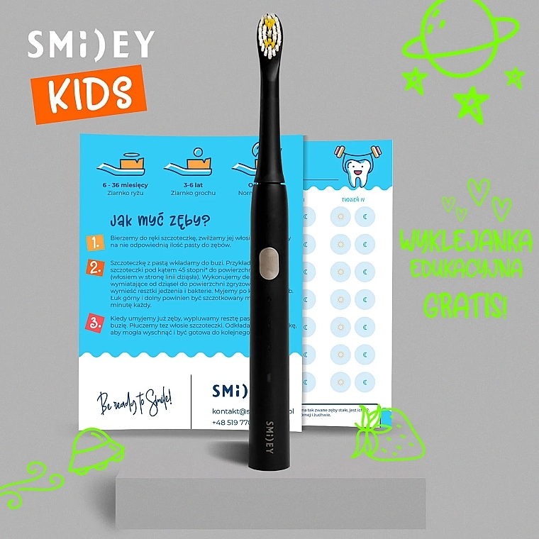 Детская электрическая звуковая зубная щетка, черная - Smiley Light Kids — фото N4