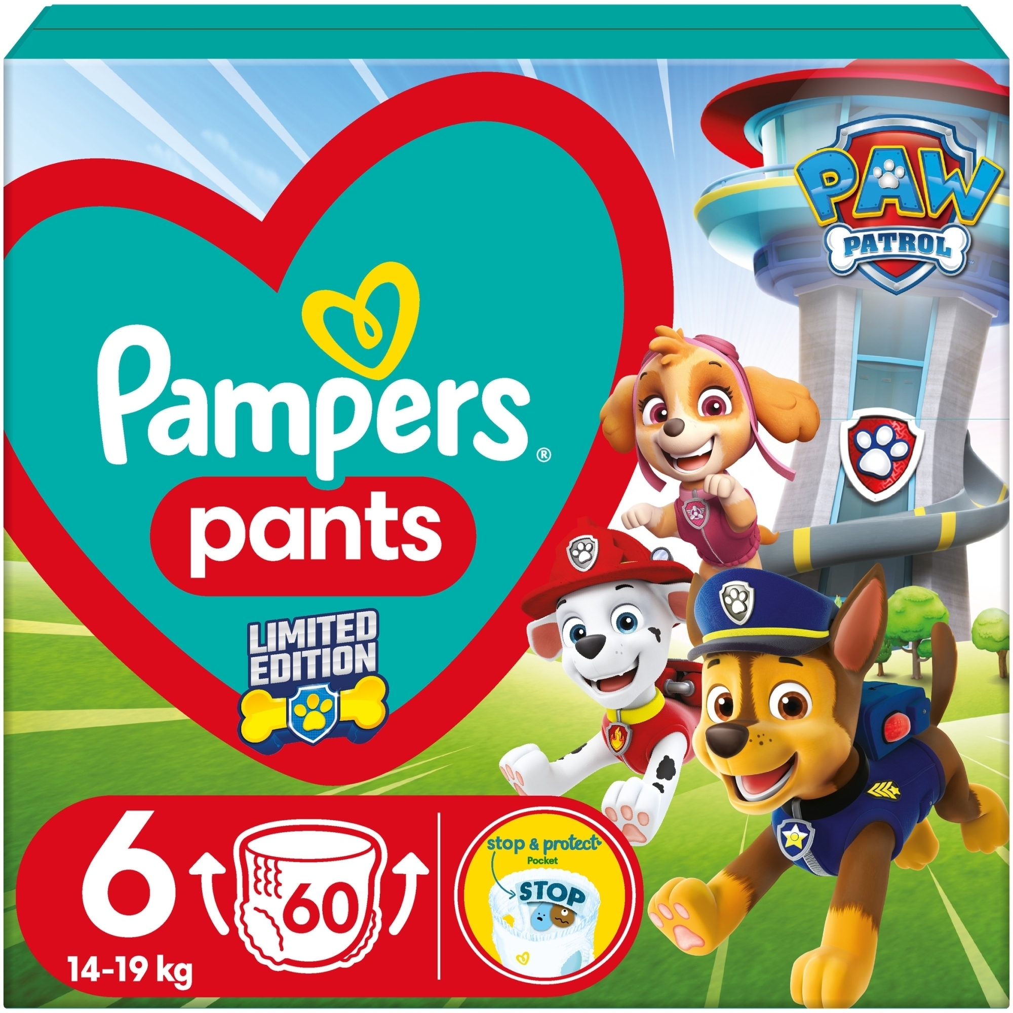 Подгузники-трусики, размер 6 (14-19 кг), 60 шт - Pampers Pants Paw Patrol — фото 60шт