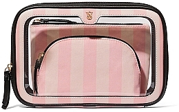 Косметичка 3в1, біло-рожева смужка - Victoria's Secret 3-Piece Makeup Bag Iconic Stripe — фото N2
