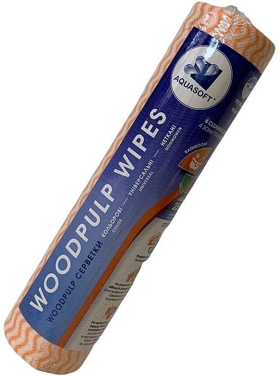Универсальные салфетки, спанлейс, оранжевая волна, 25x30 см, 30 шт. - Aquasoft Woodpulp Wipes  — фото N3