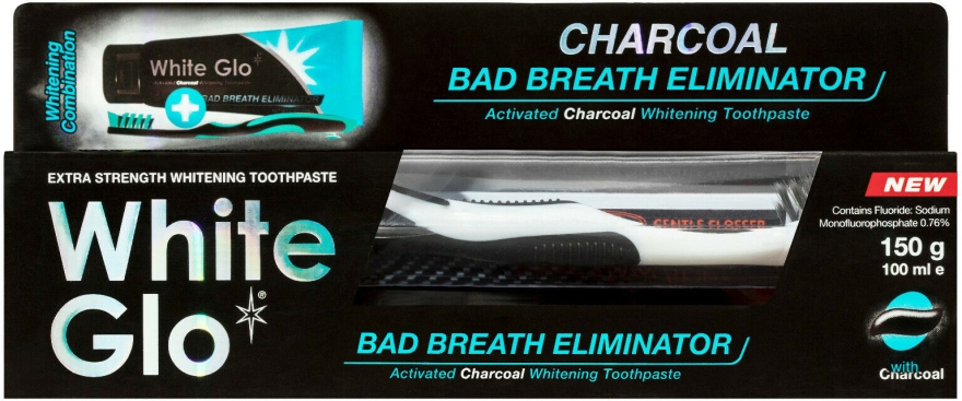 Набір "Свіже дихання" з чорно-білою щіткою - White Glo Charcoal Bad Breath Eliminator (t/paste/100ml + t/brush/1) — фото N2