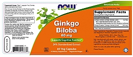 Капсули "Гінкго білоба" 60 mg - Now Foods Ginkgo Biloba — фото N3