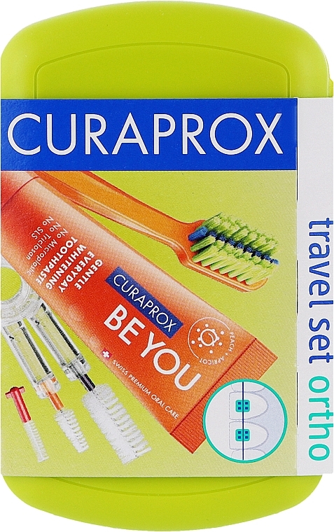 Набір дорожній ортодонтичний, зелений - Curaprox Ortho Travel Set (tbr/1pc + paste/10ml + brush/3pc + bag) — фото N1