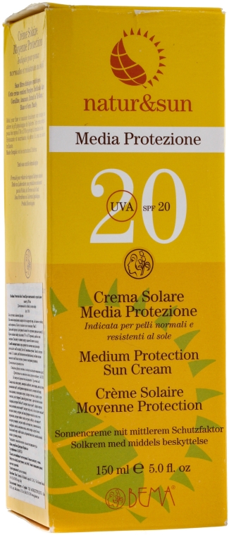 Крем солнцезащитный со средним уровнем защиты Spf 20 UVA - Bema Cosmetici Natur&Sun Medium Protection Sun Cream Spf 20 UVA