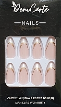 Накладні нігті "Білий перлинний френч із золотим декором", 24 шт. - Deni Carte Tipsy Pearl French 9171 — фото N1