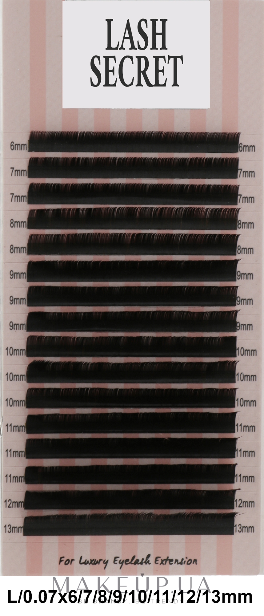 Накладные ресницы, черные, 16 линий (mix, 0,07, L, 6-13) - Lash Secret — фото 1уп