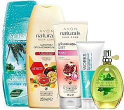 Духи, Парфюмерия, косметика Набор "Летнее наслаждение" - Avon (sh/gel/250ml + sh/250ml+ h/mask/125ml + f/gel/75ml + edt/30ml)