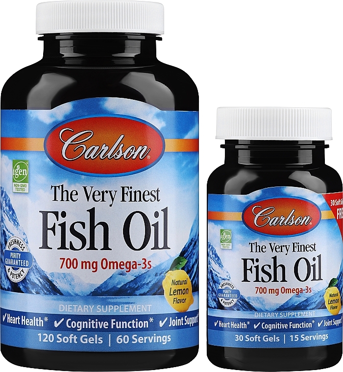 Набор "Рыбий жир, запах лимона" - Carlson Labs The Very Finest Fish Oil (cap/120szt + cap/30szt) — фото N1