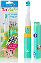 Електрична зубна щітка з наклейками, зелена - Brush-Baby Go-Kidz Pink Green Toothbrush — фото N2