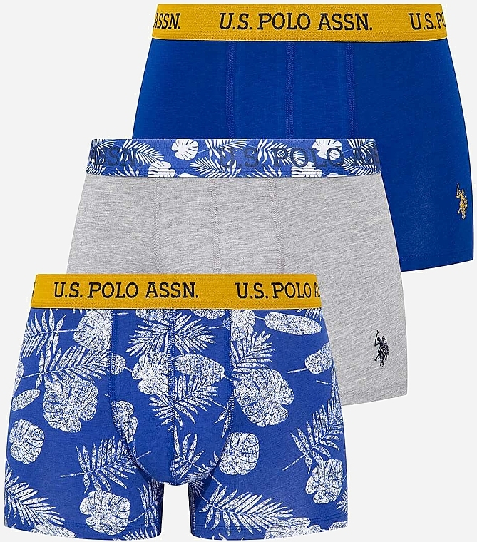 Трусы-шорты для мужчин, 3шт (sax pattern, grey melange, sax) - U.S. Polo Assn — фото N1