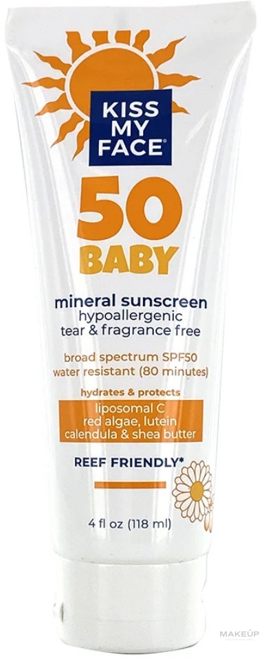 Детский минеральный солнцезащитный крем - Kiss My Face Baby SPF 50 Mineral Sunscreen — фото 118ml