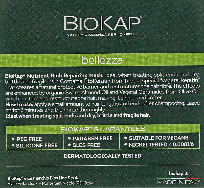 Маска для волос питательная, восстанавливающая - BiosLine BioKap Nutrient-Rich Repairing Mask — фото N3