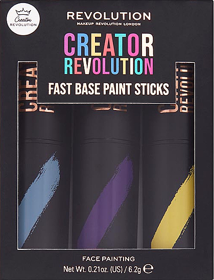 Набір стіків для макіяжу - Makeup Revolution Creator Fast Base Paint Stick Set Light Blue, Purple & Yellow — фото N1