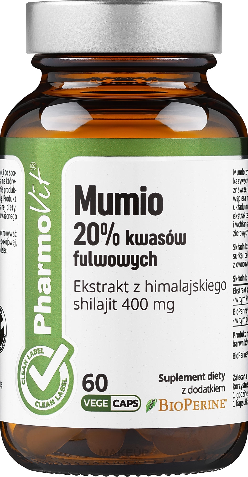 Пищевая добавка "Мумие 20%" 60 шт. - Pharmovit Clean Label — фото 60шт