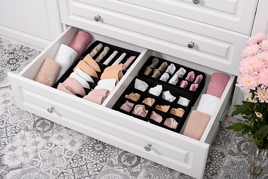 Органайзер для хранения с 16 ячейками, черный 30х30х10 см "Home" - MAKEUP Drawer Underwear Organizer Black — фото N3